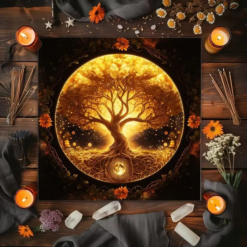 Moon Phase Tree Of Life Altar Cloth Tarot Card Tablecloth Wika Ceremony Mat Spiritual Meditation Desktop Decoration