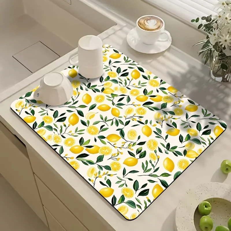 Drying Mat Matcha Dessert Donut Cake Print Tableware Drain Pad for Coffee Bar Countertop Decor