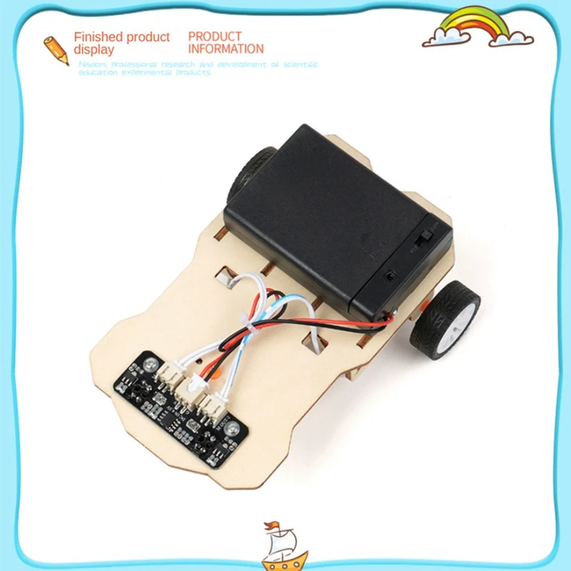 Scientific Experiment Wooden DIY Tracking Car Assembly Model Technology Production Material Package For Children Kids Durable