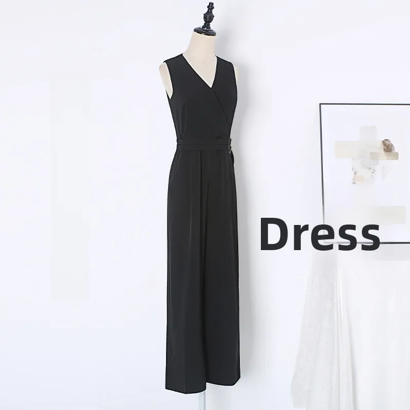 Bla Chiffon Wide Leg Pants Women's Summer High Waist Belted Jumpsuit Slimming Ele Sle Faionable Commute Wear