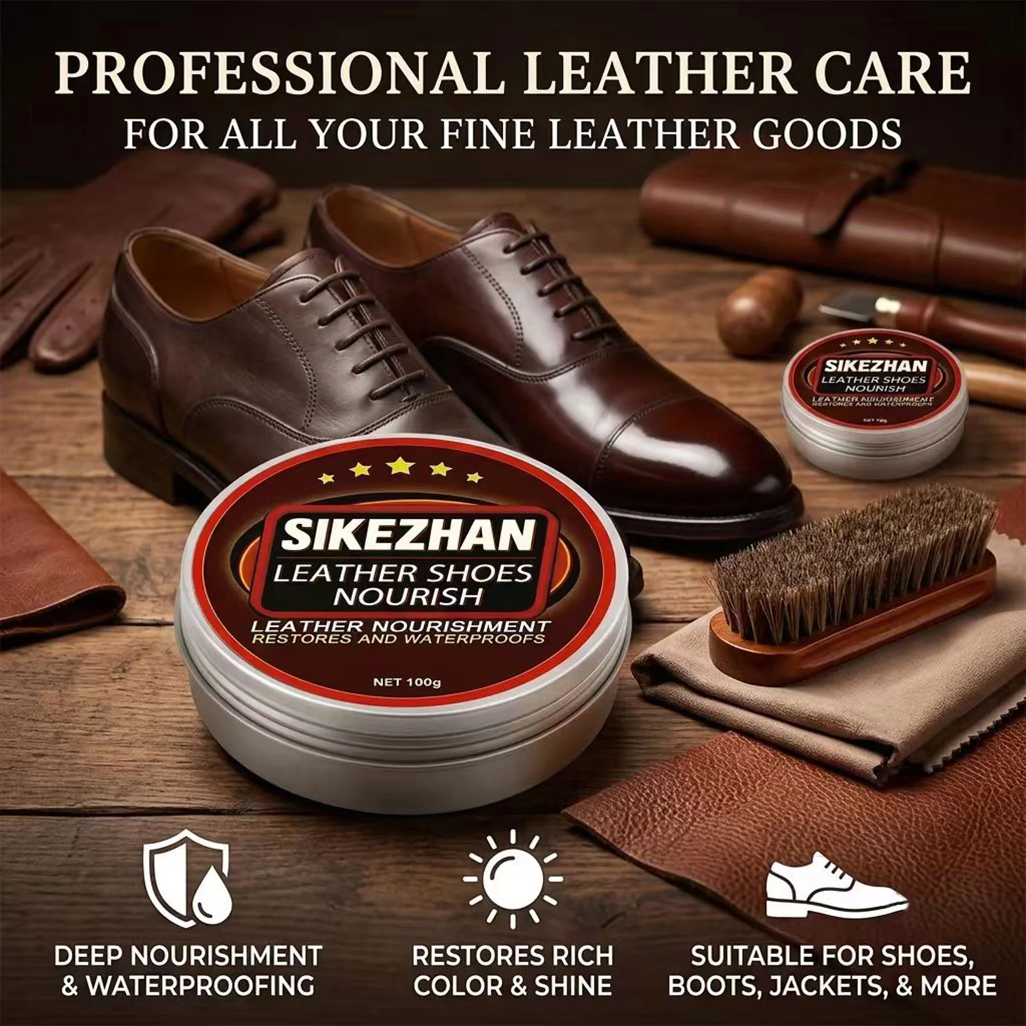 SIKEZHAN Professional Leather Shoe Nourish Cream, Waterproof & Hydrating Formula for Boots and Shoes, Premium Restoring Care