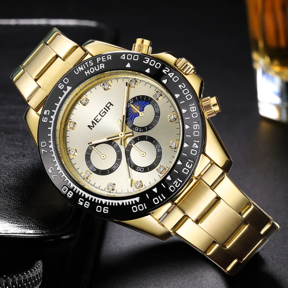MEGIR Fashion New Men's Watch Luxury Top Brand Stainless Steel Quartz Watch for Men Business Waterproof Wrist Watches