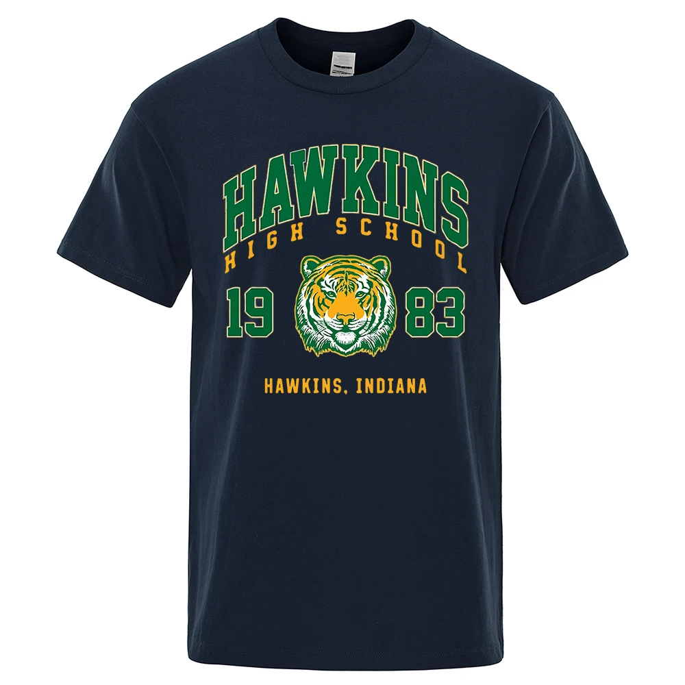Hawkins Hohe Schule 1983 Hawkins Indiana T-shirt Männlichen Mode Oansatz T-Shirt Hip Hop Lose T Kleidung Casual Atmungsaktive Tops Männer