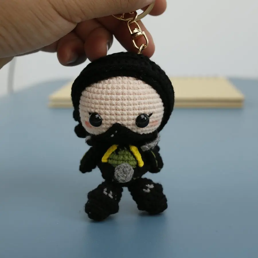 Handmade Crochet Stuffed Key Chain kawaii Knitted Cartoon Warrior Characters Doll Key Ring Pendant for Boys Schoolbag Keychain