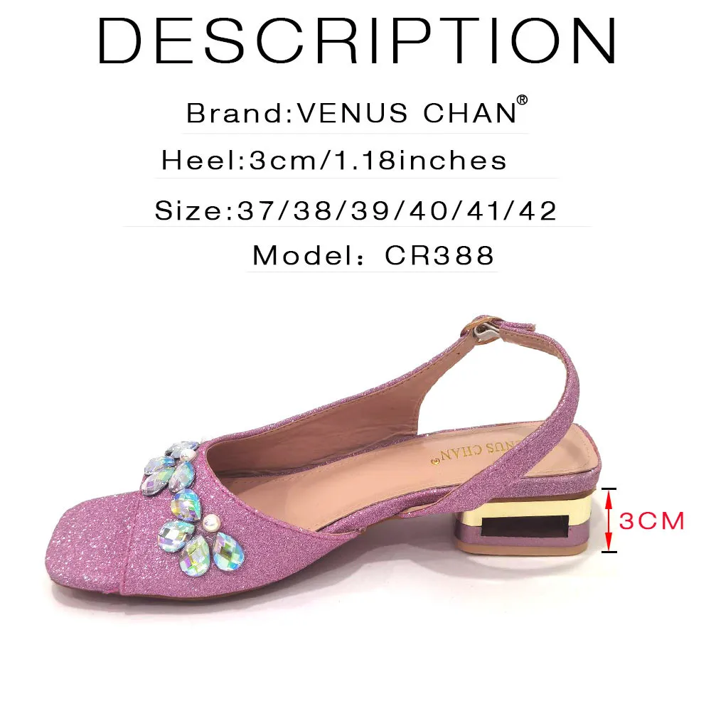 Pink Color High Quality Sandals for Women 2024 Luxury Wedding Pumps Low Heels Rhinestone Design Party Shoes and Bags Set