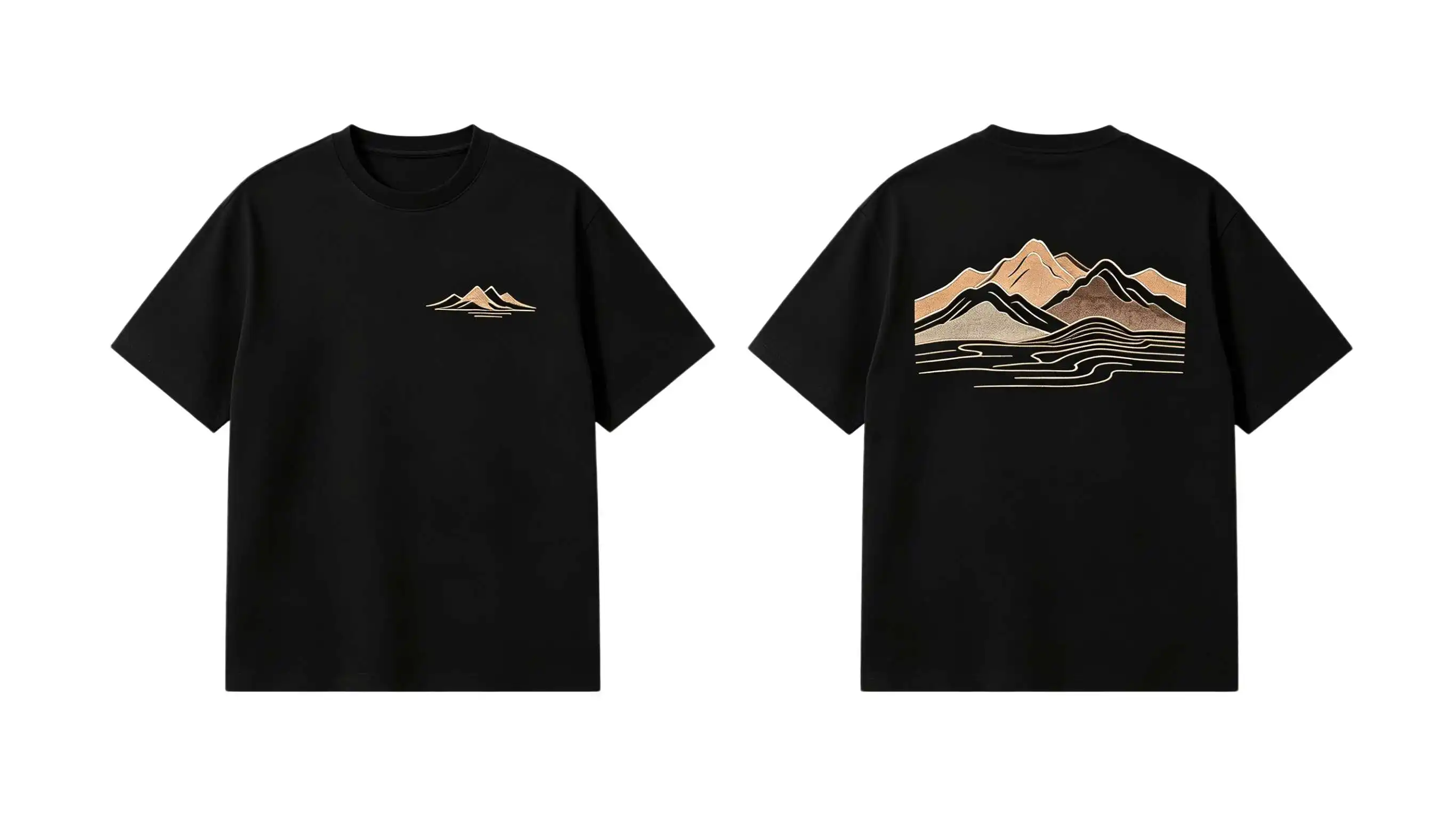 US Local Shipping 3-5 Days Delivery | Men Women Mountain Embroidery-Inspired Print T-Shirt Oversized 100% Cotton Casual Vintage Aesthetic Tee Unisex Minimalist Nature Landscape Streetwear Top Black White