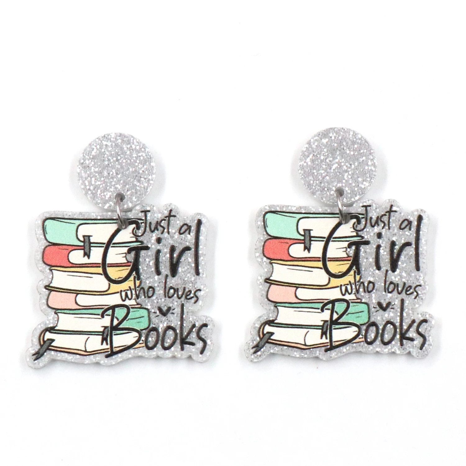 1pair New product CN Drop Just a Girl who loves Books TRENDY teacher gift Acrylic earrings Jewelry for women