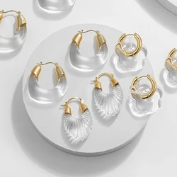 New Trendy Transparent Resin Hoop Earrings for Women Girls Geometric Flower Acrylic Thick Ear Hoops Statement Party Jewelry