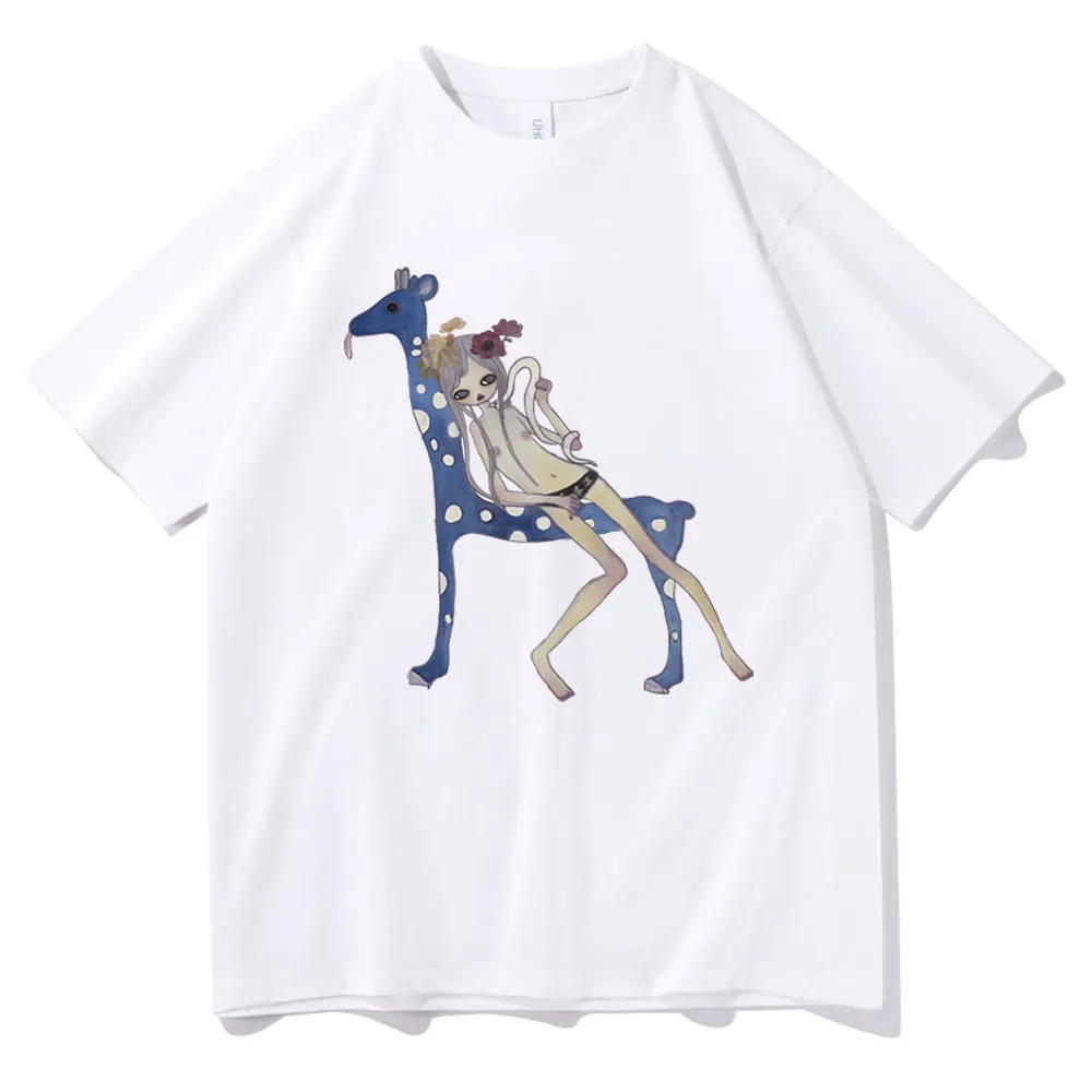 Yoshitomo Nara Aya Takano Cute Girl Giraffe and Snake Print Tshirt Men Women Casual Oversized T-shirt Male Funny Cartoon T Shirt