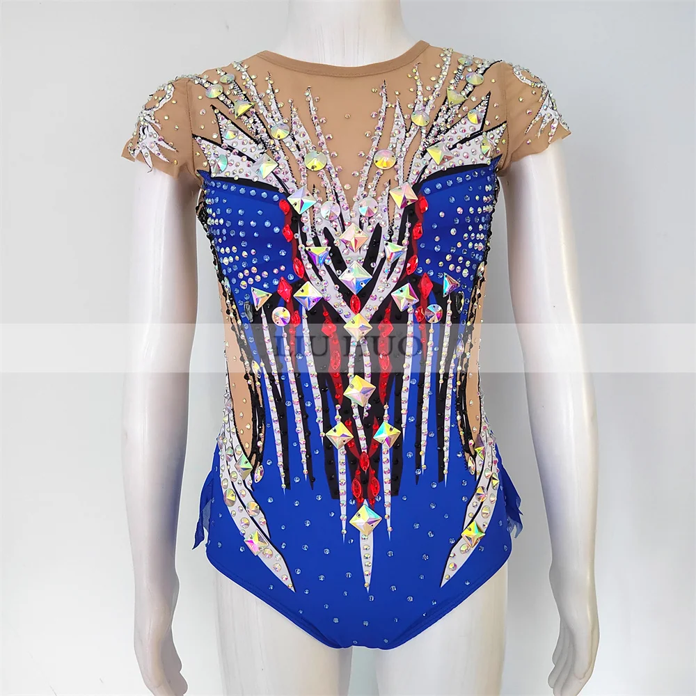 LIUHUO Rhythmic Gymnastics Leotard Customize Adult Women Girl Costume Performance Competition Dance Dress Blue Teens Kids Ballet