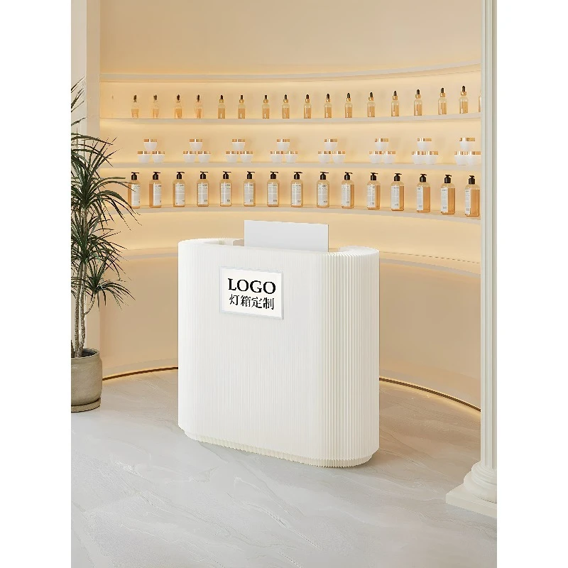 

Island light box folding front desk simple curved reception beauty salon clothing store commercial space checkout page