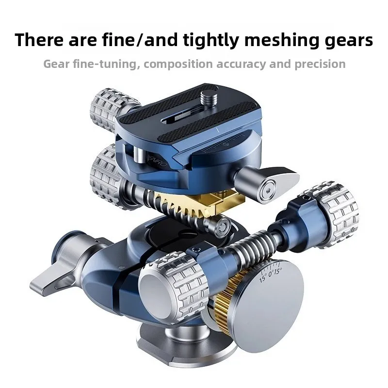 New Geared 3‑Way Ball Head Precise Micro‑Adjustment Panoramic Tripod Head Quick Leveling for DSLR Mirrorless Camera Photography