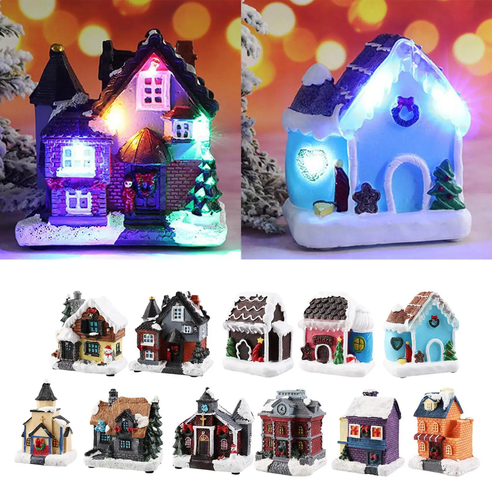 Resin Christmas Scene Village with LED Light Battery Operate Christmas Ornamnet