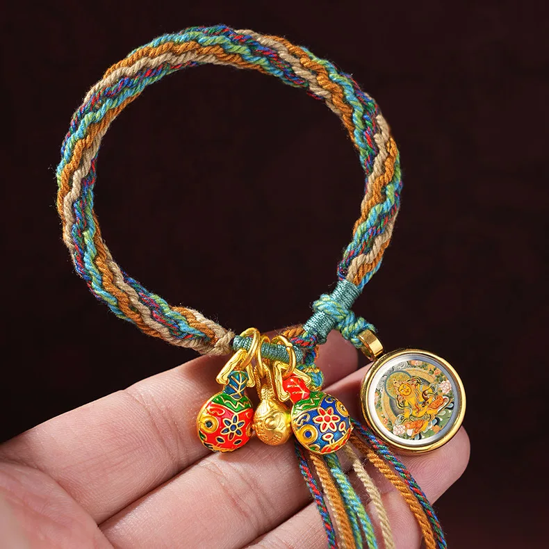 Hand Woven Tibetan Style Samsara Rope Bracelet Wealth Attracting Lucky Blessing Thangka Pendant Tassel Couple Ethnic Jewelry Goo