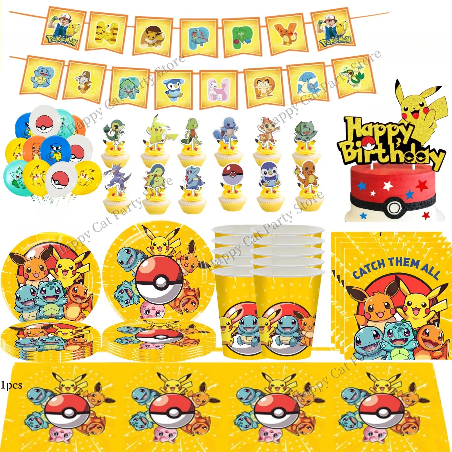 

Pokemon Disposable Tableware Set Birthday Party Decor Pikachu Tablecloth Plate Gife Bag Baby Shower Kids favors Party Supplies