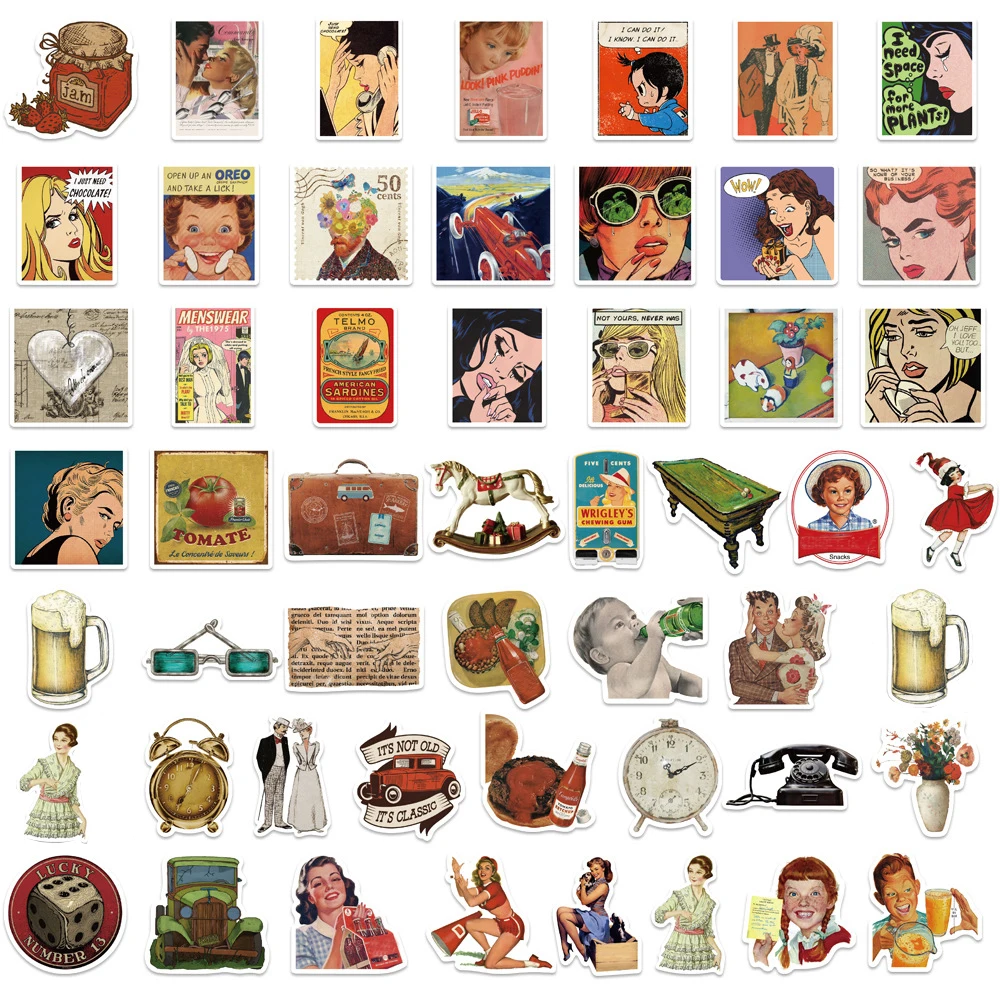 10/30/52 قطعة الرجعية الأوروبية والأمريكية الاتجاه ملصقات Vintage الفن الجمالية الشارات دفتر الأمتعة الهاتف الكرتون ملصق اللعب #5