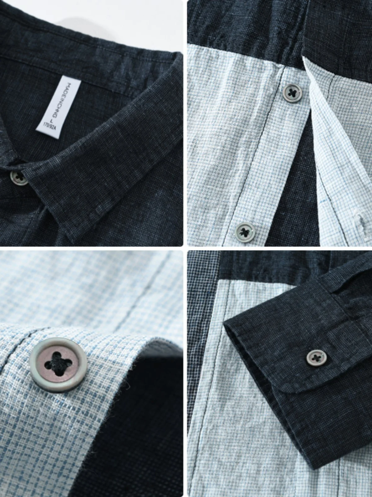 

Men's Casual Lightweight Linen irt Patchwork Color Blo Spring Autumn Japanese Retro Sle Breathable Loose Fit Long Sve