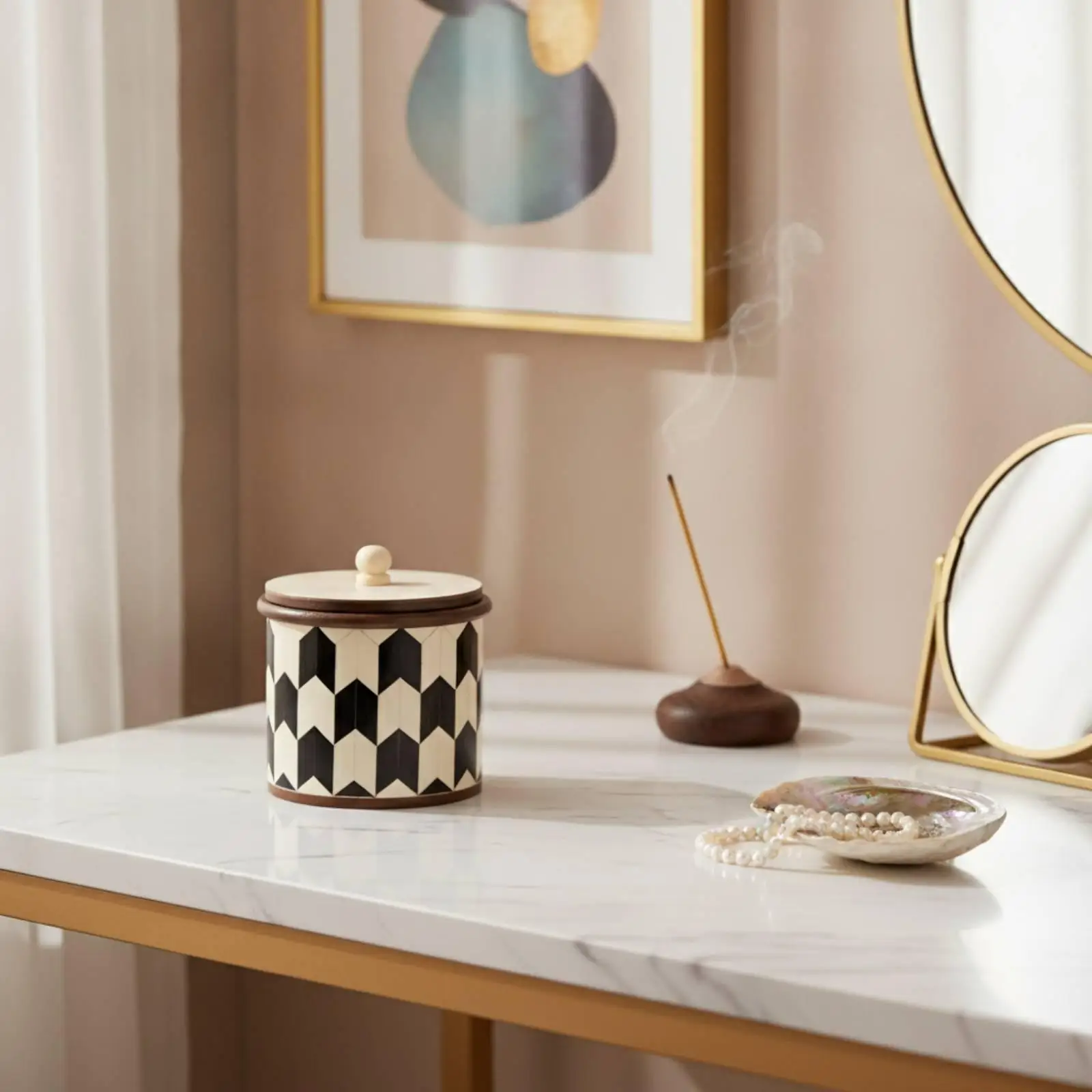 Jewelry Box with Lid Decorative Trinket Box with Lid Checkered for Bedside Table