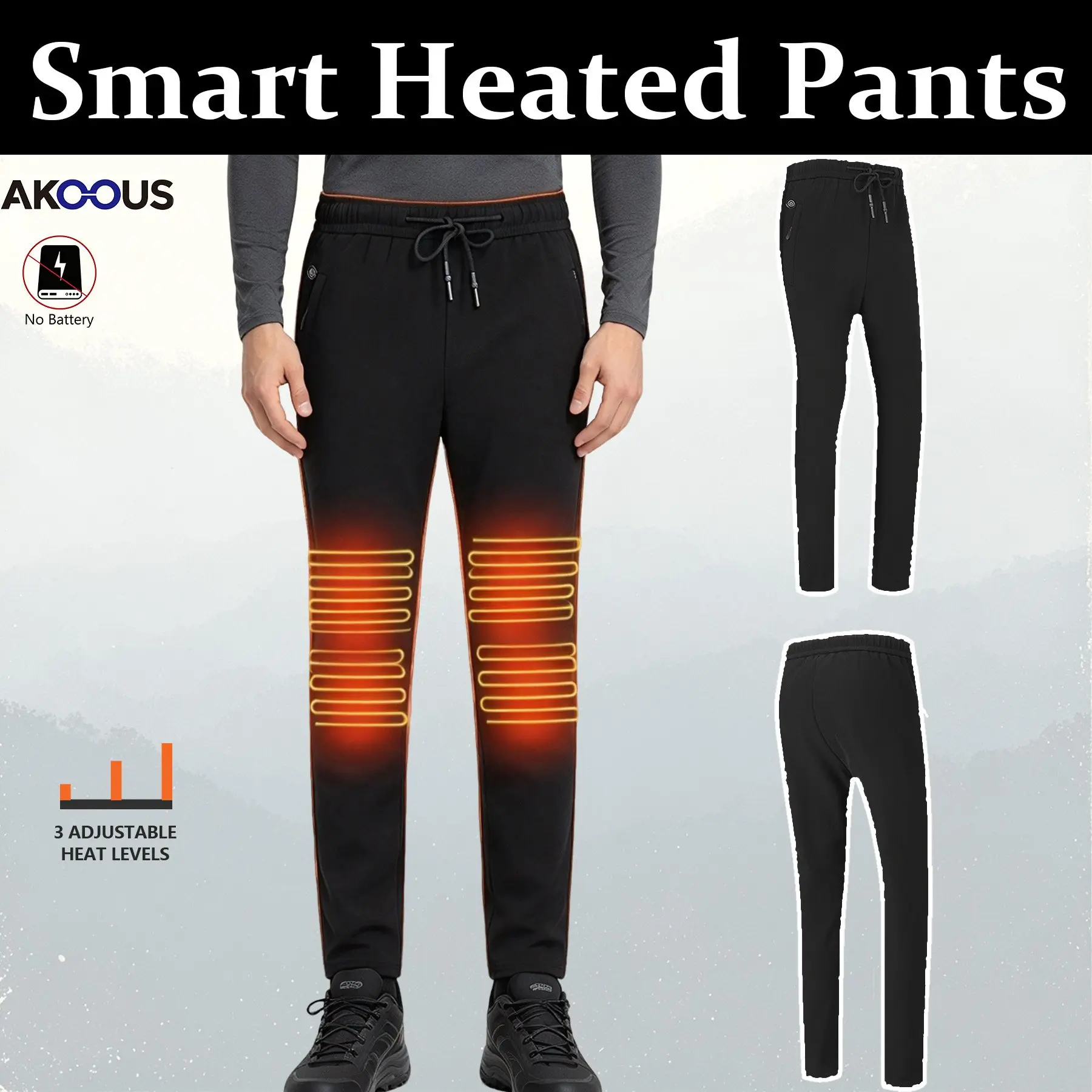 6 Heating Zones Heated Pants 3 Temperature Control Machine Washable Electric Heating Trousers Elastic Waist Drawstring Thermal