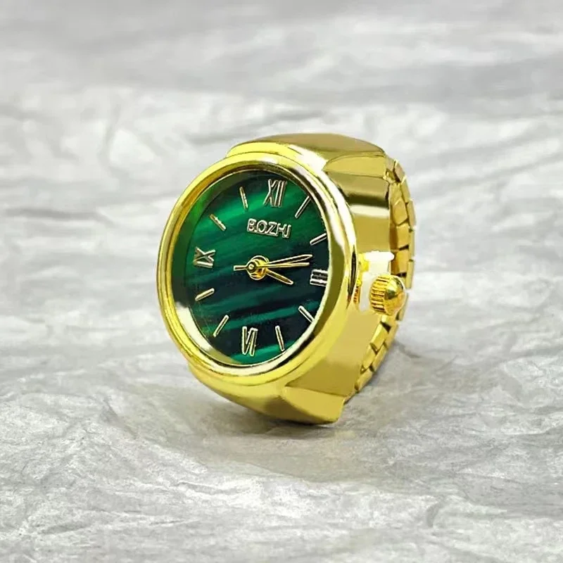 New Hot Selling Creative Alloy Shell Finger Round Green Dial Couple Men's And Women's Ring Watch