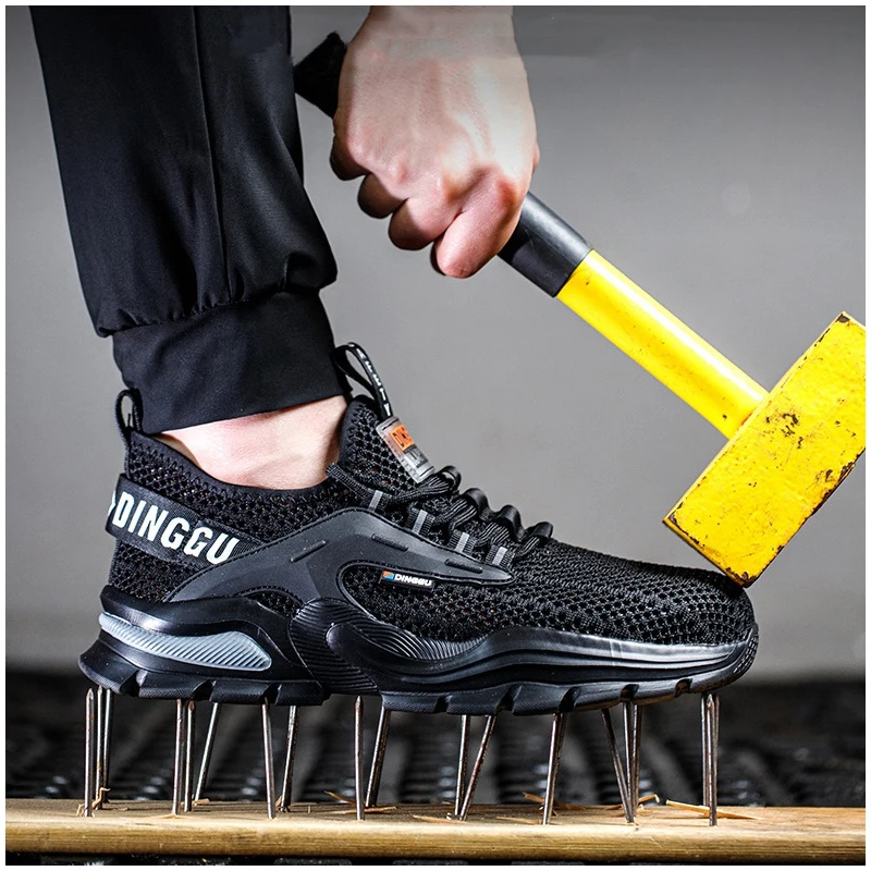 men fashion breathable steel toe caps working safety shoes air mesh summer security boots worker safe sneakers protect footwear
