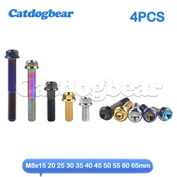 Catdogbear 4Pcs Titanium Bolt M8X15 20 25 30 35 40 45 50 55 60 65mm Hex Flange Head Screws for Bicycle Motorcycle Parts