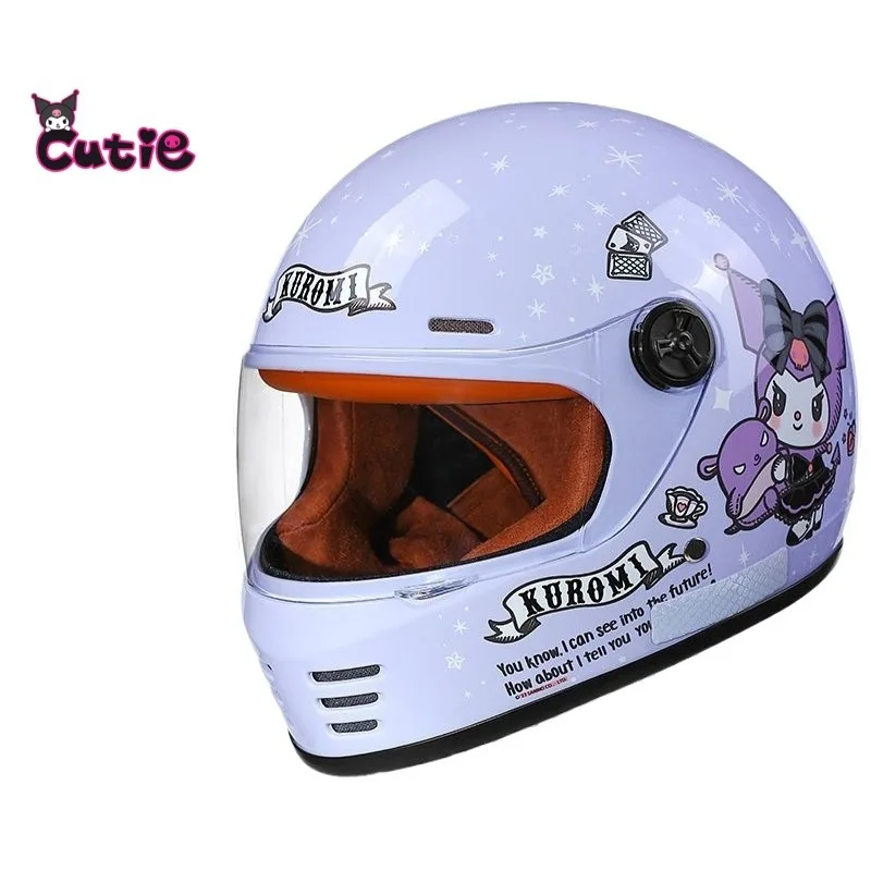 Cute Kuromi printed full-face helmet kawaii new Sanrio autumn and winter detachable warm student electric vehicle safety helmet