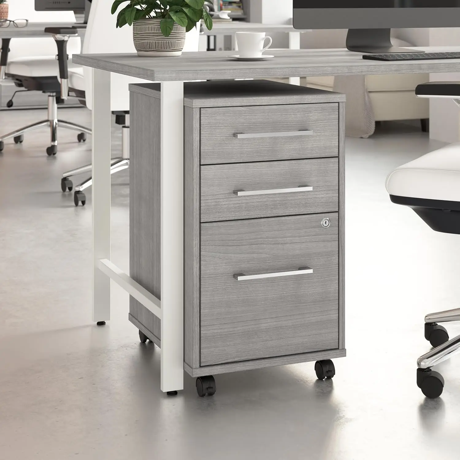 

Hustle 3 Drawer Rolling File Cabinet in Platinum Gray, Mobile Document Storage for Home and Professional Office