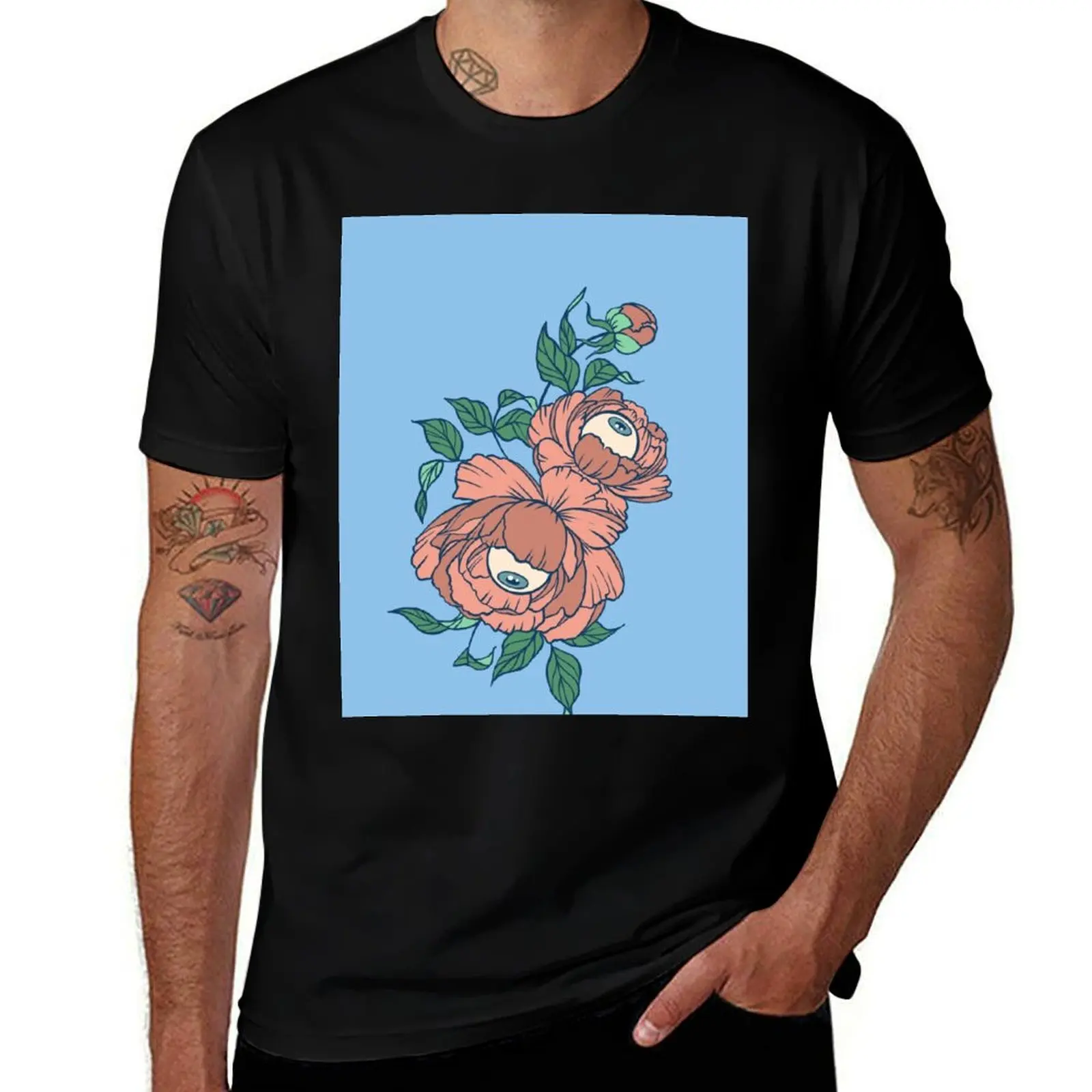 Peeping Peonies T-Shirt oversized graphic tee anime figures mens plain t shirts