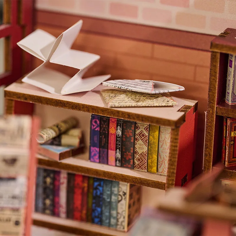 OUZEYWhispering Feline Cottage DIY، منزل خشبي مصغر ثلاثي الأبعاد، هدية لطيفة على شكل قطة للمراهقين #5