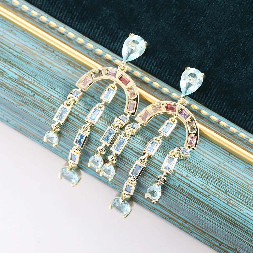 Geometric Symmetrical Curve Drop Earrings for Women Arched Unique Charm Fashion Popular Luxury Colorful Bridal Banquet Jewelry