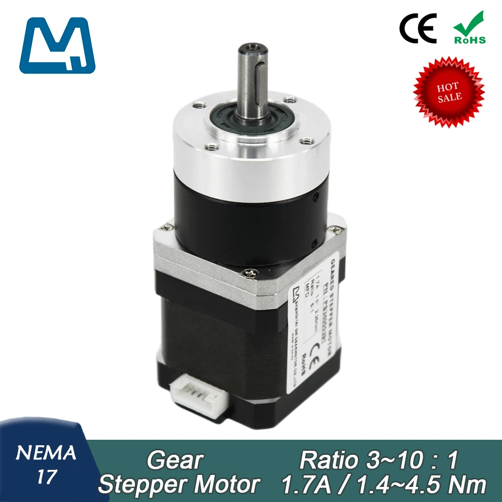 42 Stepper Motor 40mm Body Lenght 1.7A 0.45Nm Nema17 Planetary Gearbox Ratio 3:1 Keyway Shaft