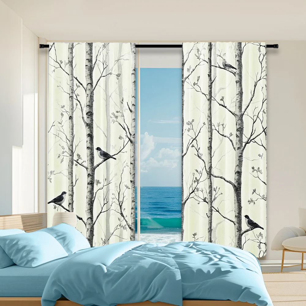 2 pcs, versatile polyester transparent curtains for home decoration Traditional Forest for use in bedrooms and living rooms