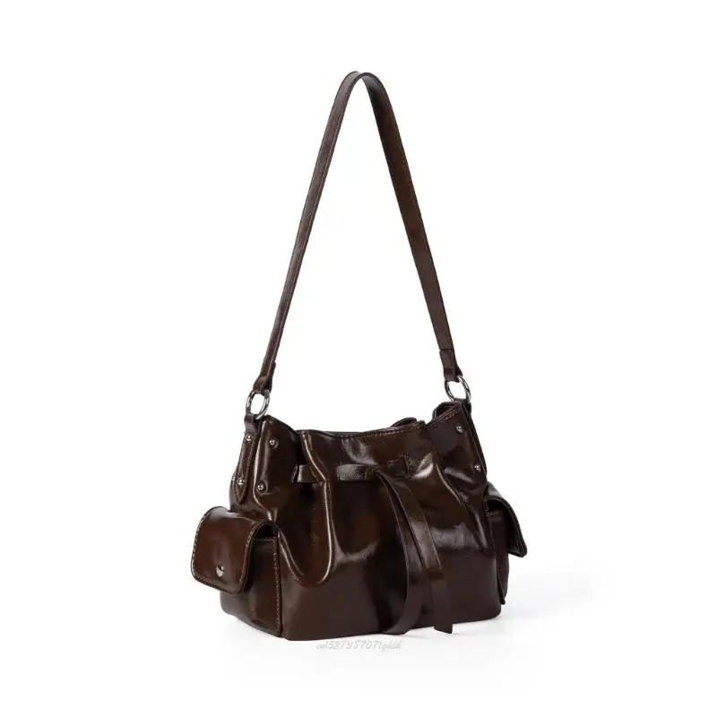 X5XA Trendy Retro Inspired PU Handbag Spacious Compartment Practical Wear Resistant