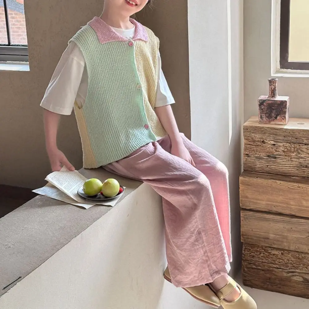 

Simple Candy Color Girl Straight Pants Loose High Waist Children Cropped Pants Thin Wide Leg Teen Yamamoto Pants Students