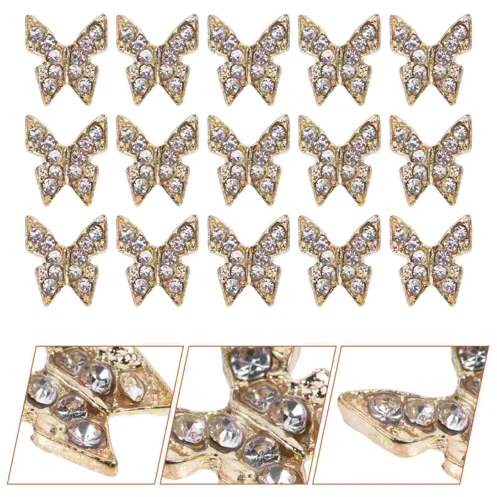 20 Pcs Nail Gems Butterfly Drill Decor for DIY Decorative Wear-resistant Decorate Golden