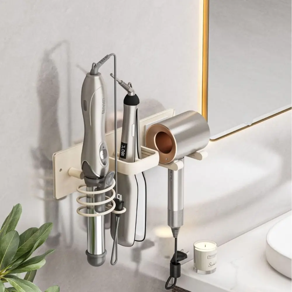 

Aluminum Hair Dryer Holder 3 in 1 Rustproof Hair Straightener Holder Space Saving Wall Mounted Toilet Blower Holder for Home