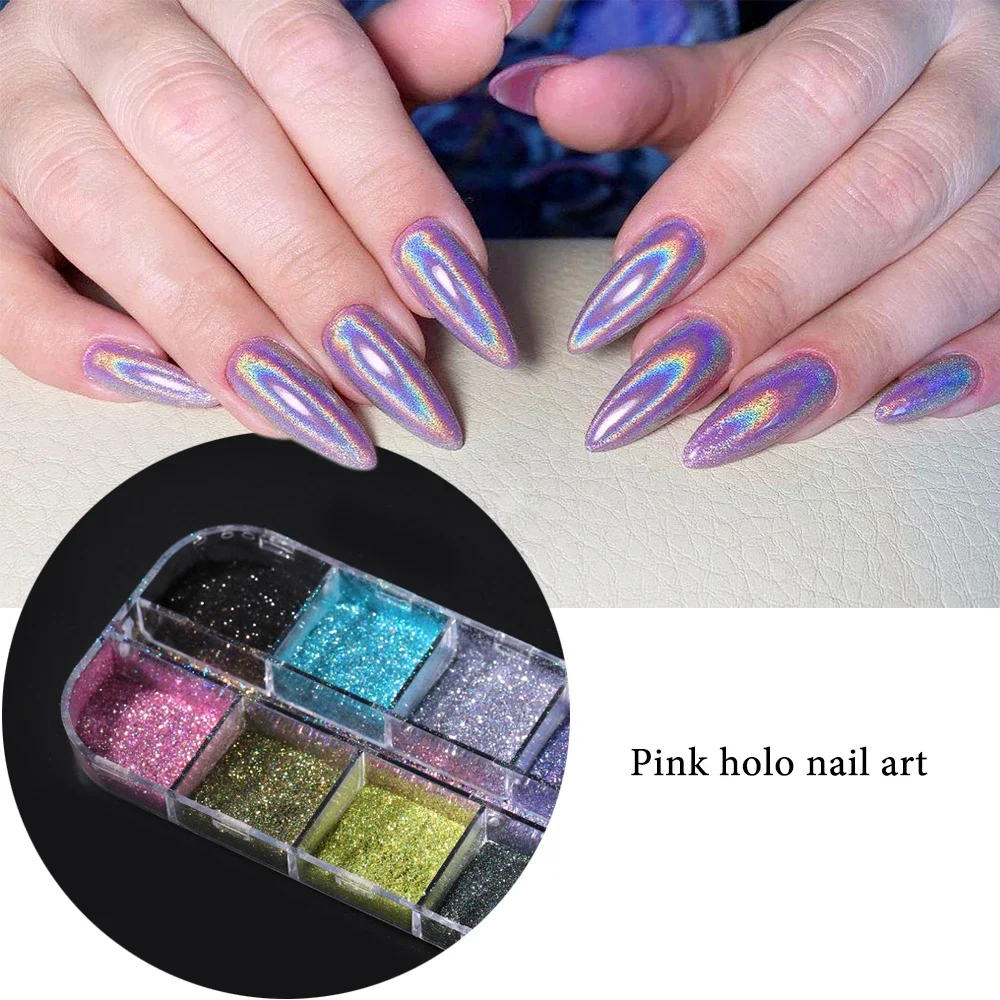 Zestaw pudrów holograficznych Holo Silver Rub Dust Black Pink Chrome Nail Glitter Powder Laser Pigment do paznokci DIY Manicure CHI--1