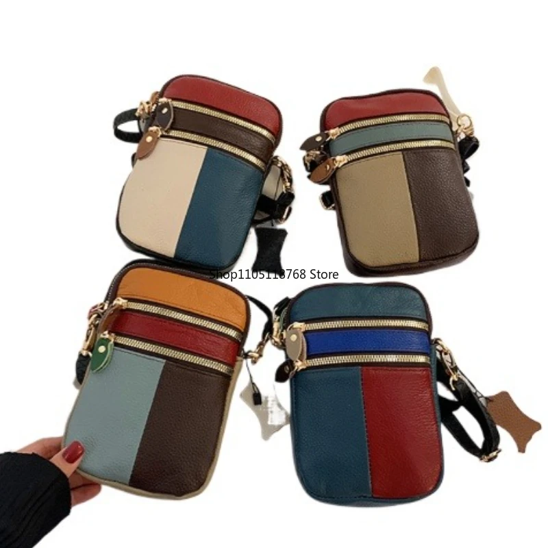 

Женская сумка на плечо из натуральной кожи с несколькими молниями, мягкая воловья кожа для девочек, маленькая сумка для мобильного телефона, цвет строчки, случайный цвет