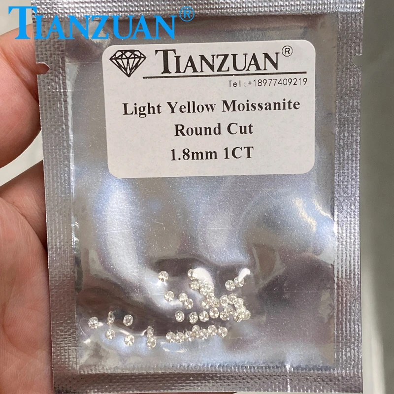 1CT / Bag Loose Moissanite Stone Small Size 1.2mm to 3mm Light Yellow Color Round Brilliant Cut Loose Beads Jewelry Making