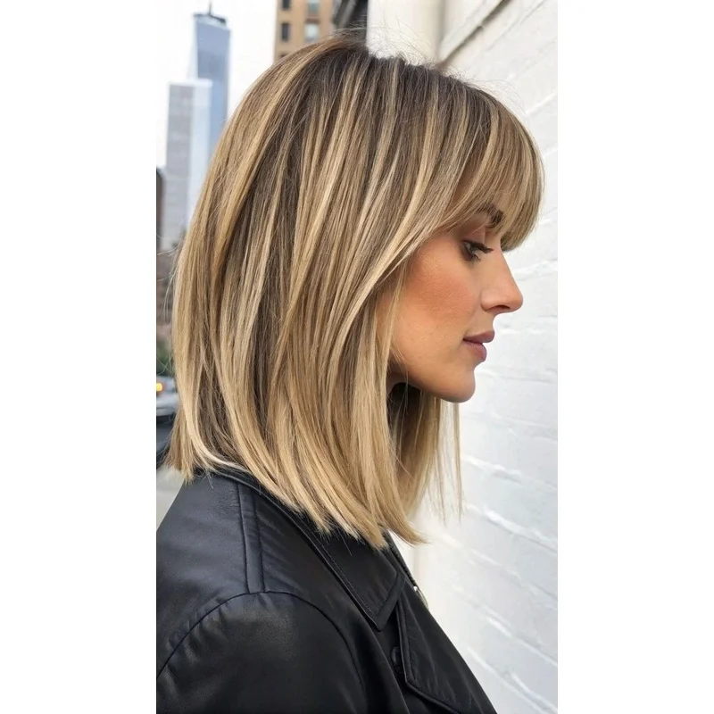 Balayage Dirty Blonde Highlight Lace Front with Bangs