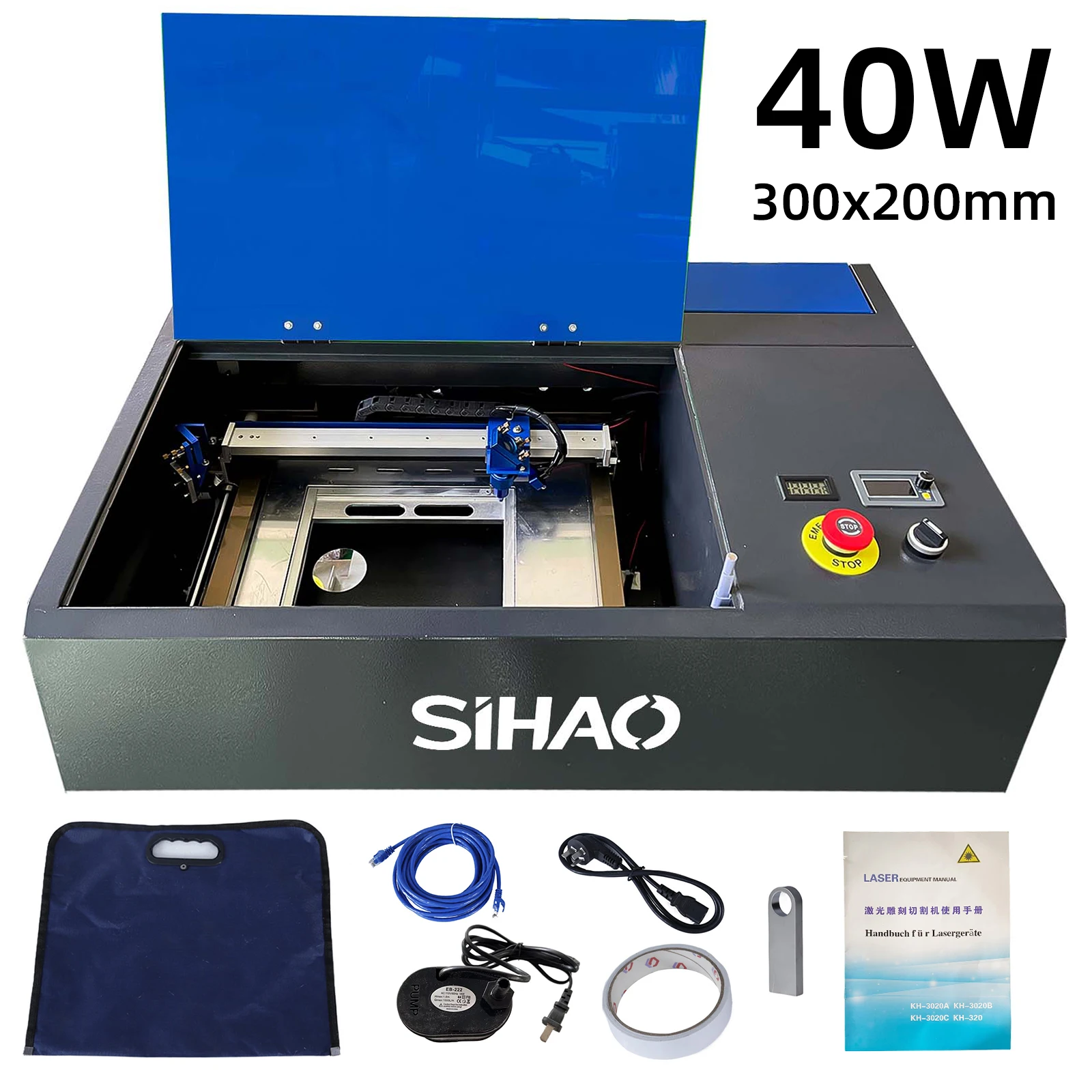 VEVOR Newest 40W CO2 Laser Machine 300x200mm Laser Engraving Machine Laser Engraver W USB Tools Artwork Woodworking Milling