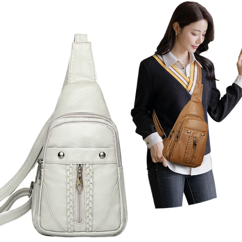 

Soft leather chest bag for women 2025 fashionable texture small backpack simple casual versatile women chest bag single shoulder
