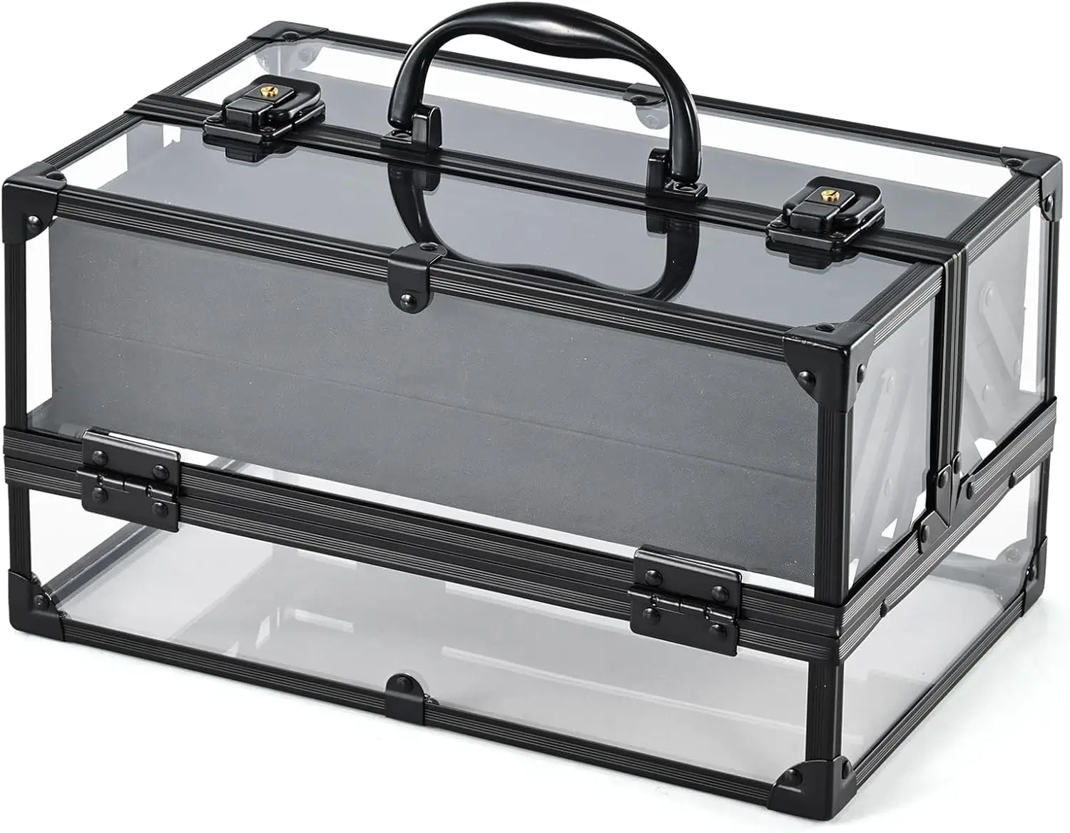 

Portable Transparent Acrylic Makeup Case with 4 Trays for Travel and Vanity Storage, Black