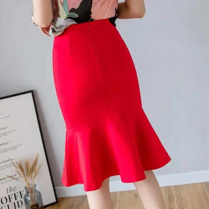 Oversized Fashion Women Skirt 2024 Sexy High Waist Skirts Ruffle Bodycon Korean Style Office Lady Midi Pencil Skirt Jupe Femme