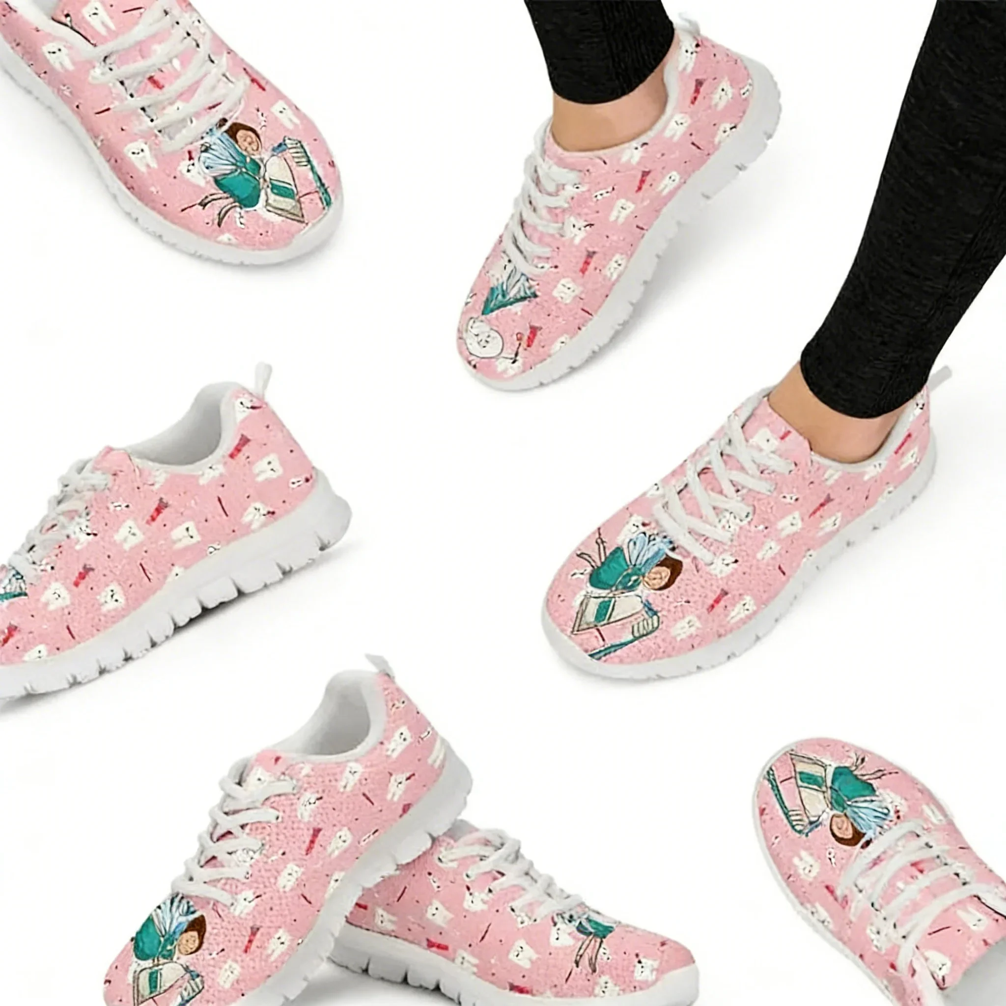 

New Casual Men Lace Up Flats Sneakers Cute Cartoon Galaxy Dental/Tooth/Dentist Print Women Shoes Brand Footwear