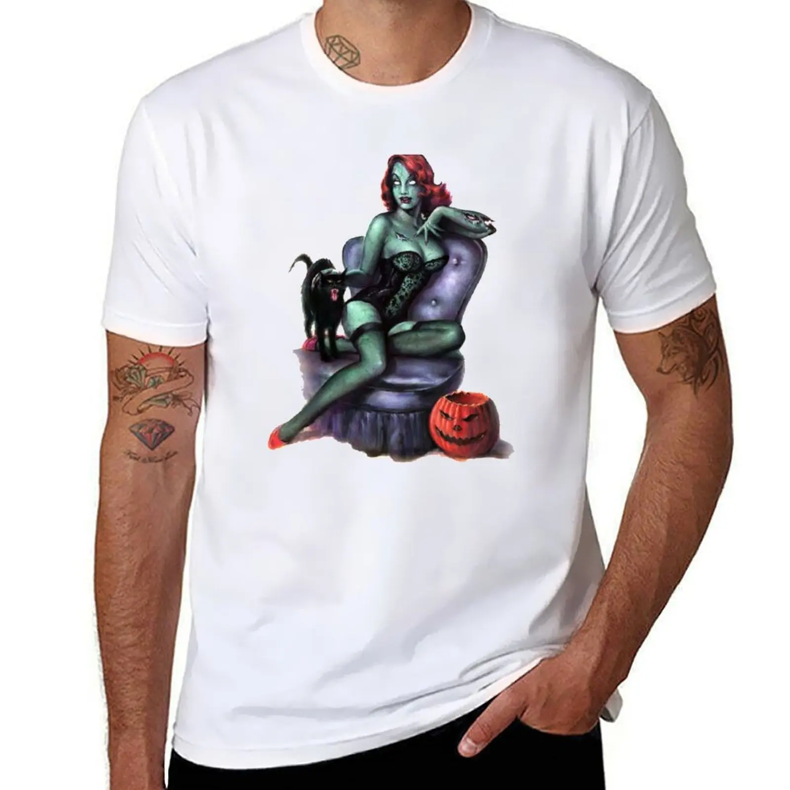

Pin Up Girl Zombie Day Of The Dead Halloween T-Shirt man t shirt heavy cotton man t shirts cotton T-Shirt