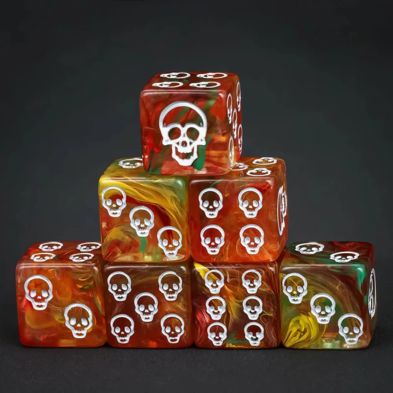 6Pcs/set 16mm Square Angle Transparent Four-color Brushed Skull Pattern Counting Dice Board Game