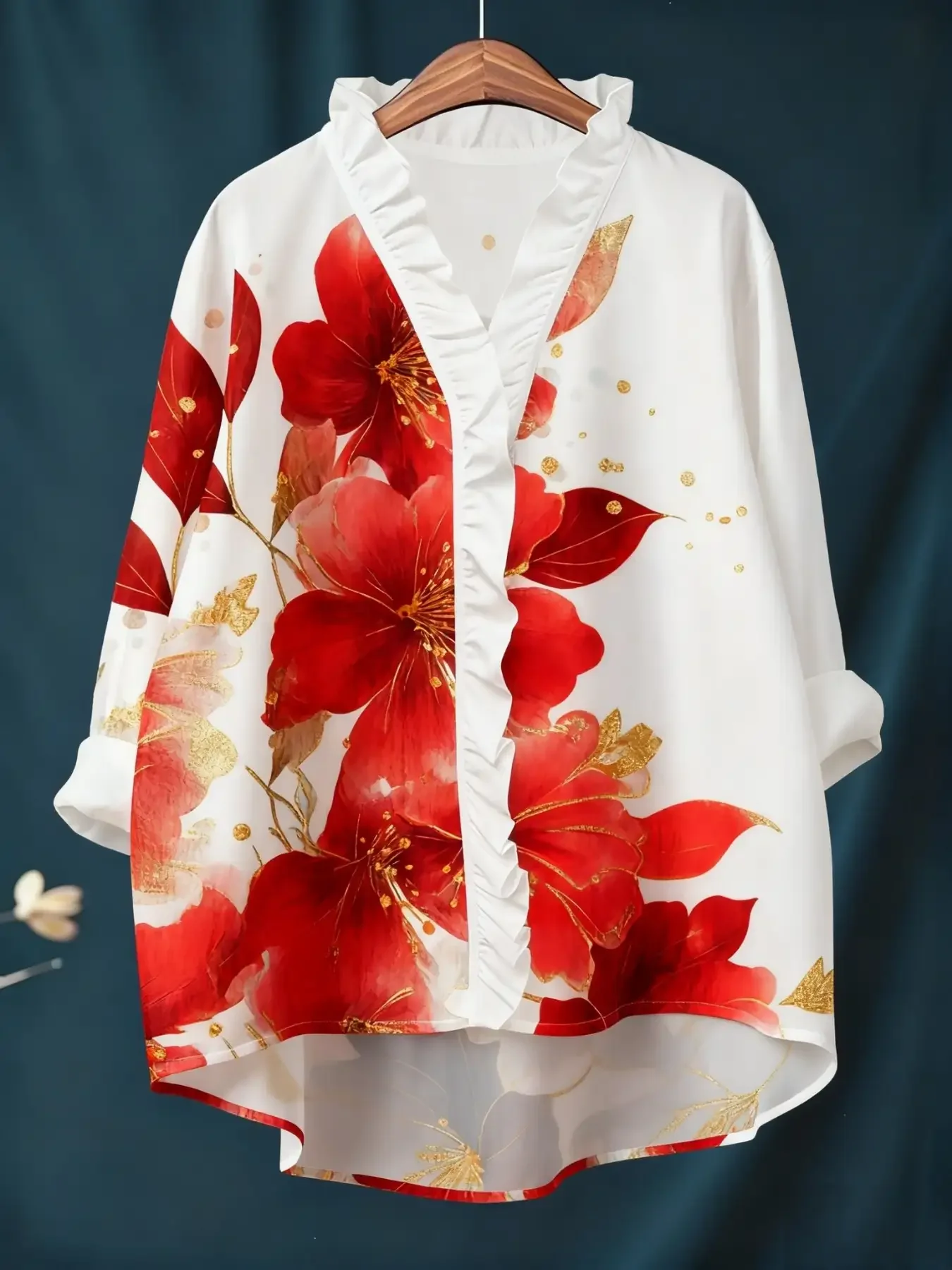 2026 new V-neck casual top, women's long sleeved lace shirt, Comfortable large spring and autumn tops