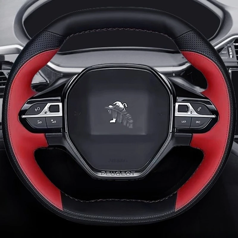 

Ручная прошивка из натуральной кожи в спортивном стиле, чехол на руль автомобиля, 100% для Peugeot e-208 508 208 3008 4008 5008 2016-2020